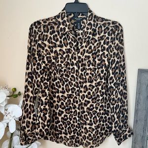 White House Black Market Animal Print Button Up Blouse